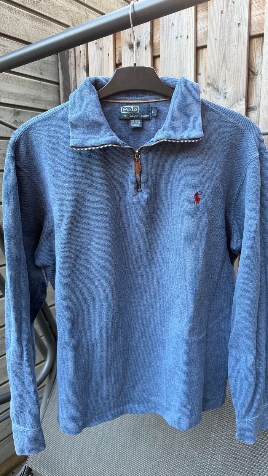 Ralph lauren rits trui licht blauw met lange mouwen maat L, Verzenden, Gedragen, Blauw