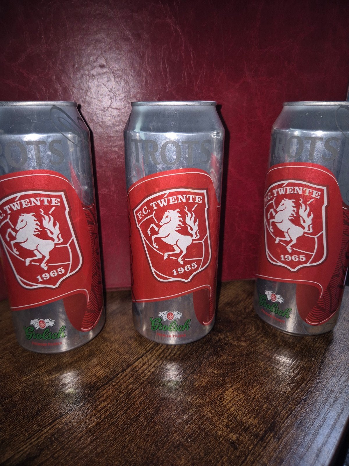 FC Twente Grolsch bierblikken - Leeg, Ophalen of Verzenden, Gebruikt