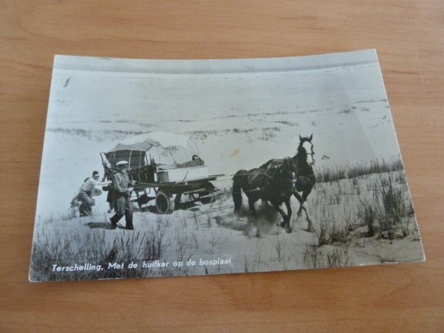 Terschelling 1965 Met huifkar op de bosplaat, Ophalen of Verzenden, 1960 tot 1980, Gelopen, Waddeneilanden