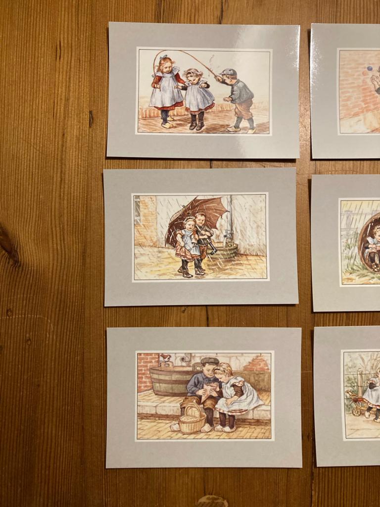 Set van 9 vintage kinderprenten, Jetses, diverse taferelen., Gebruikt, Ophalen of Verzenden, Voor 1940, Prent