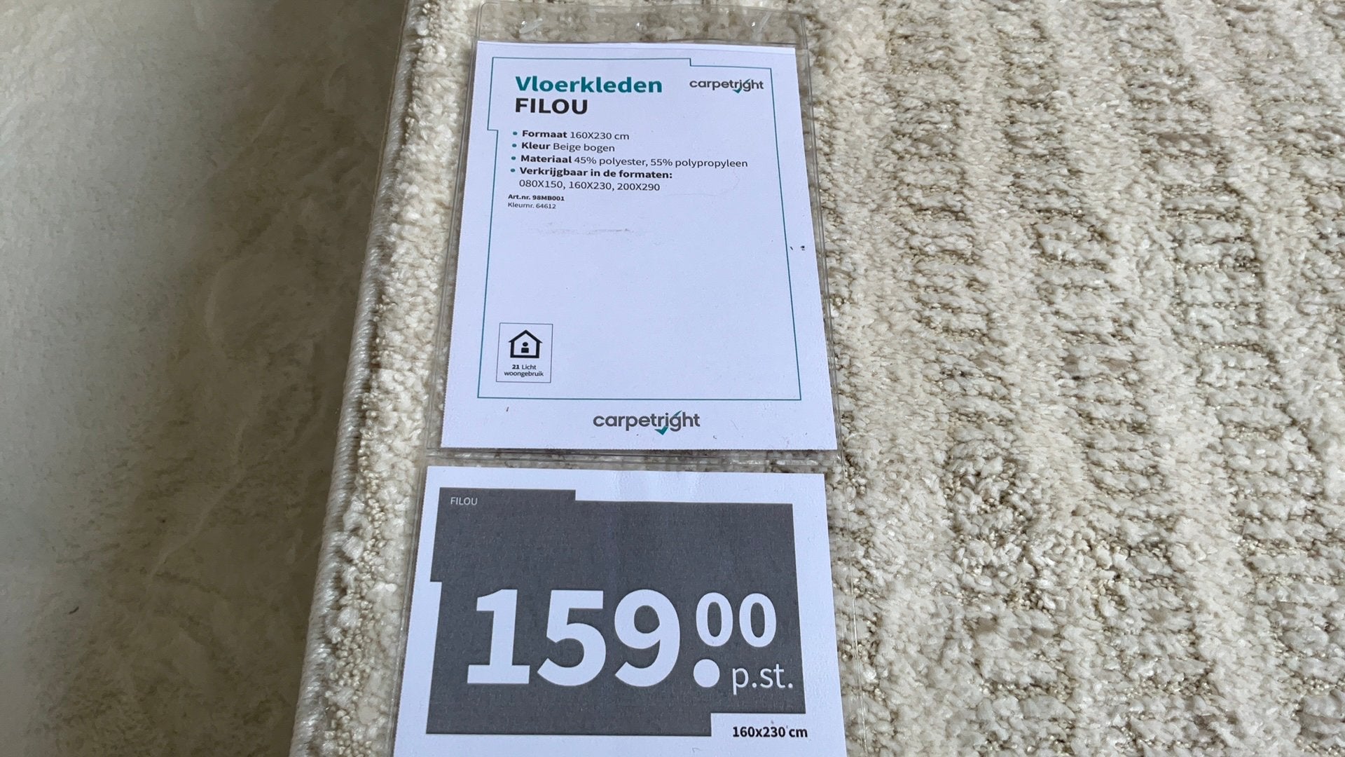 Nieuw Carpetright beige vloerkleed Filou 1.60 bij 2.30 m, Huis en Inrichting, Stoffering | Tapijten en Kleden, Ophalen, Beige