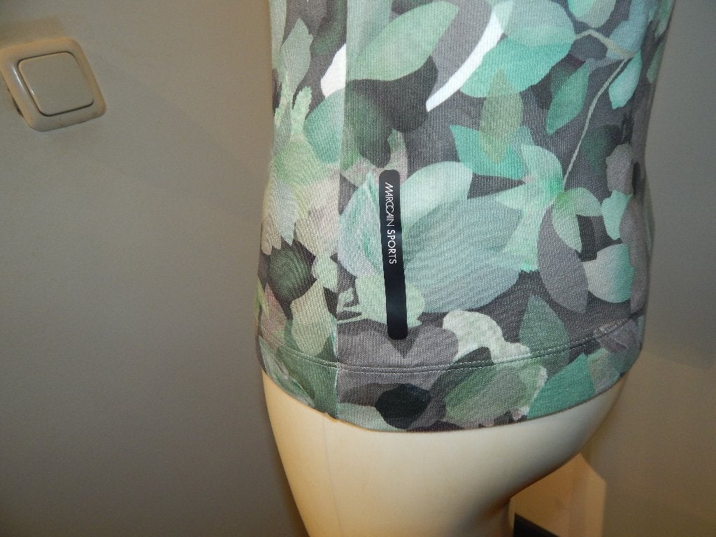 Marccain shirt blad print koele tinten merk druk zijkant N4, Maat 38/40 (M), Verzenden, Zo goed als nieuw, Korte mouw