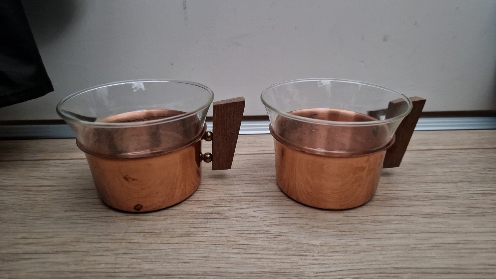 2x Vintage theekopjes koper Schott&Gen Jena glas, Ophalen of Verzenden, Glas, Overige stijlen, Glas of Glazen