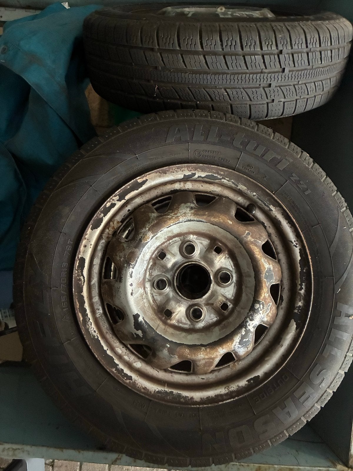 All-season banden met velgen - 165/70R13 79T, Ophalen of Verzenden, Gebruikt