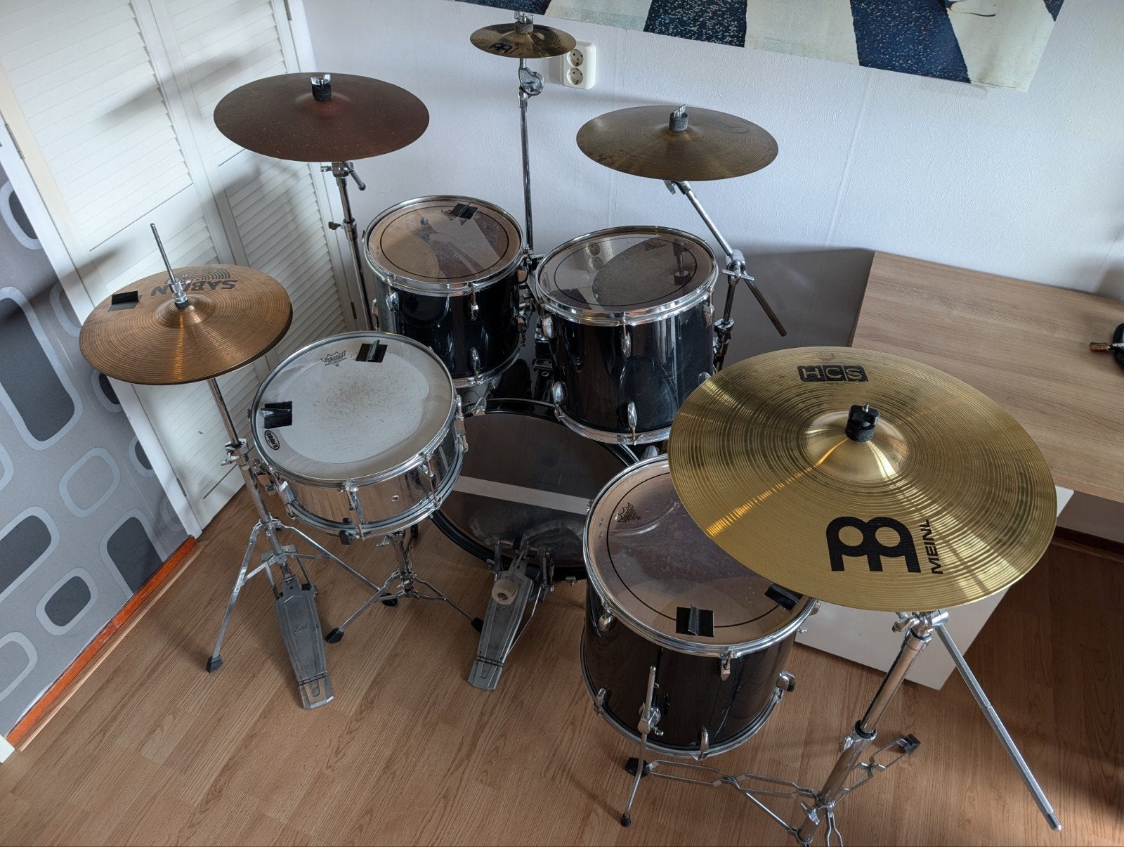 Pearl drumstel met diverse bekkens, Muziek en Instrumenten, Ophalen, Gebruikt, Pearl