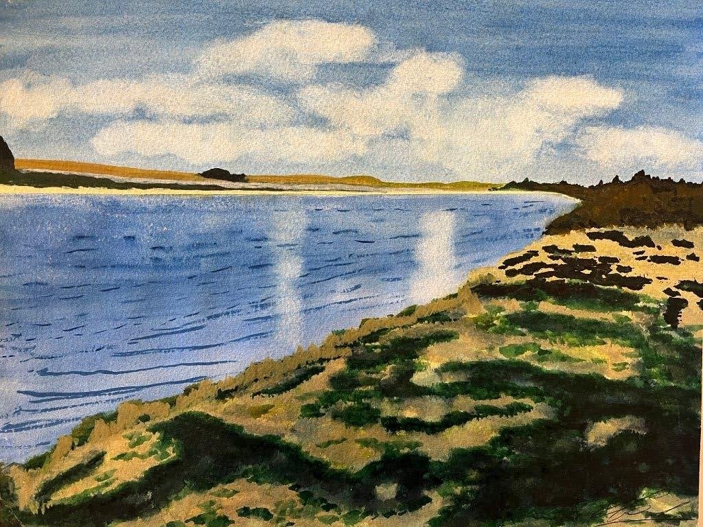 gesigneerd schilderij met landschap, Verzenden, Impressionistisch, Landschap, Aquarel