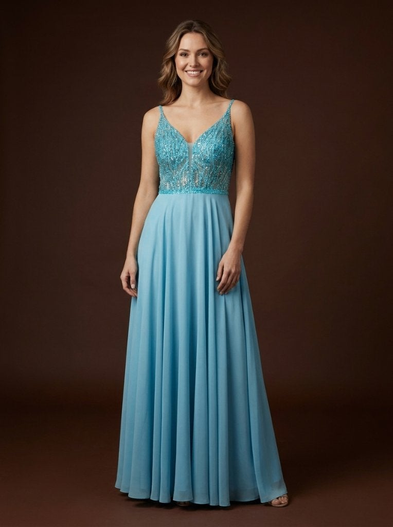 Swing - Hemelsblauwe gala-jurk met kraalwerk, Galajurk, Blauw, Ophalen of Verzenden, Zo goed als nieuw