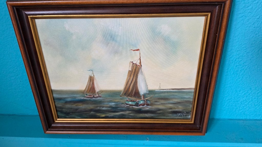 Maritiem schilderij zeilschepen zee, Henk Dekker gesigneerd, Ophalen, Maritiem / water, Doek, Realistisch