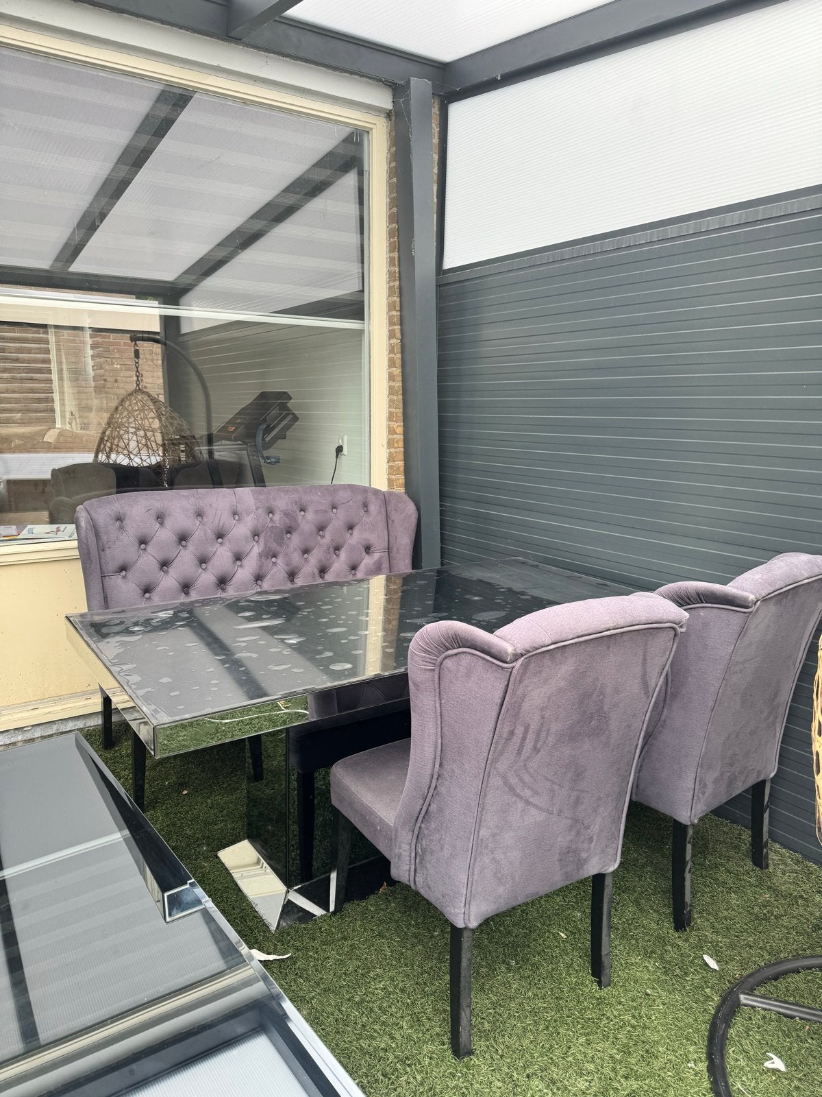 Complete Zithoek met Tafel, Bank, Stoelen en TV-meubel, Ophalen, Overige materialen, Gebruikt, 200 cm of meer