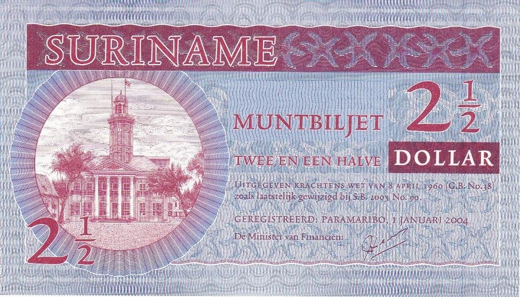 SURINAME MUNTBILJET  2½ DOLLAR   UNC, Postzegels en Munten, Bankbiljetten | Nederland, Ophalen of Verzenden