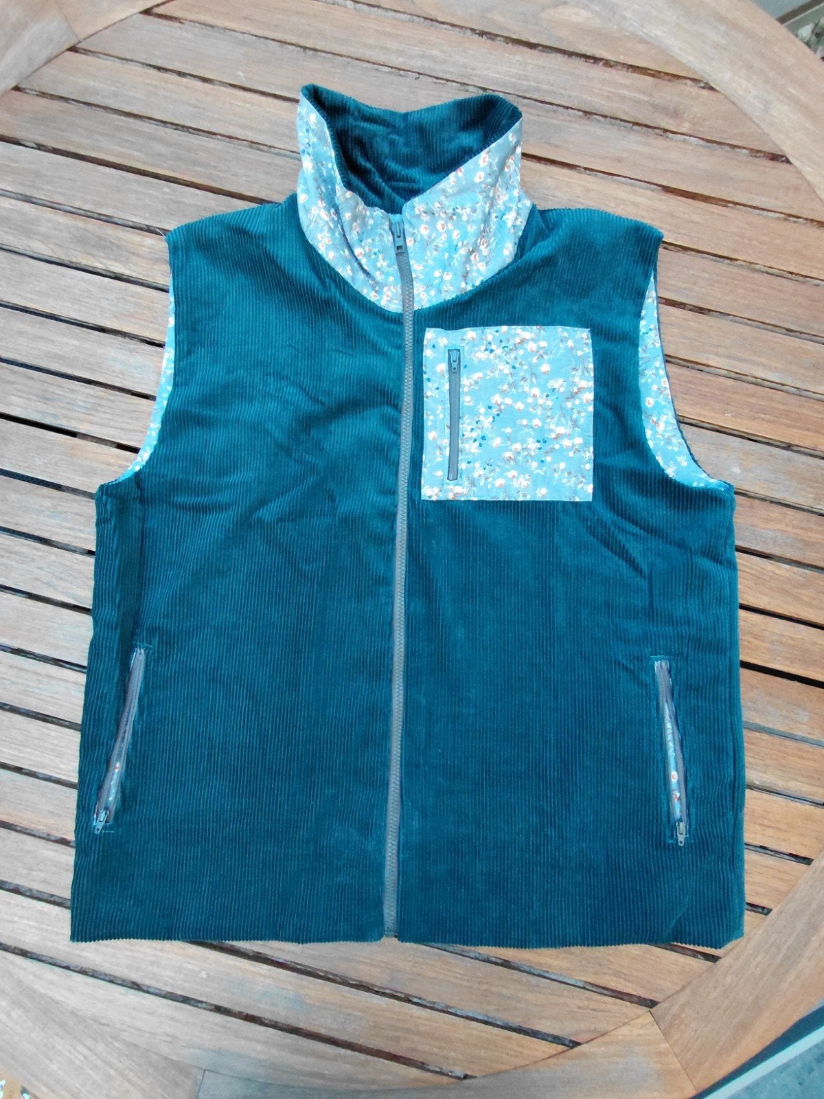 Handgemaakt Omkeerbaar Gilet - Maat XL, Blauw, Maat 42/44 (L), Nieuw, Ophalen of Verzenden