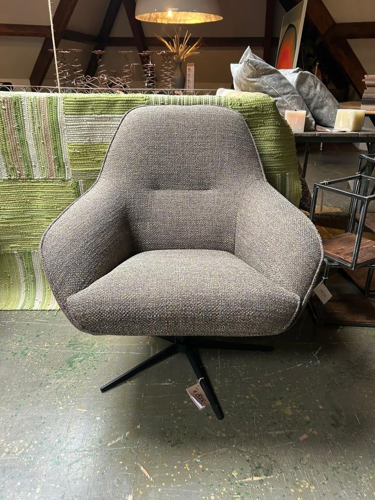 Draaifauteuil – Grijze bouclé – Zwarte draaipoot, Ophalen, Minder dan 75 cm, Nieuw, 50 tot 75 cm