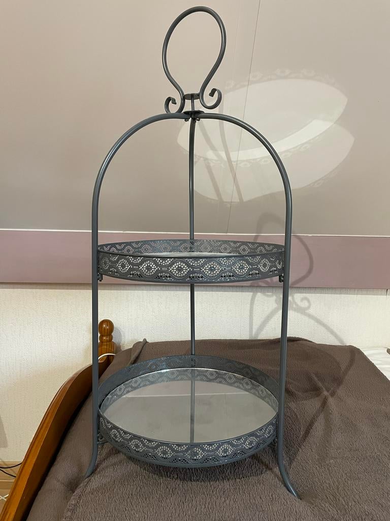 Grijze metalen etagère met glasplaten, Huis en Inrichting, Woonaccessoires | Etagères, Ophalen, Gebruikt
