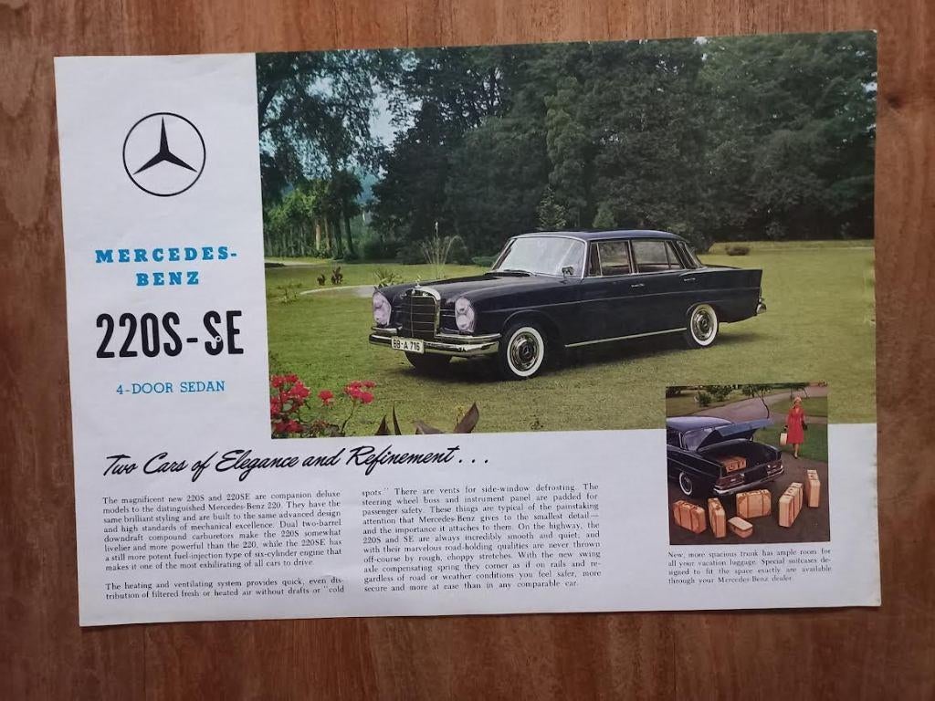 Mercedes-Benz 220S-SE (W111) USA sheet ca.1962, Gelezen, Mercedes-Benz Sales, Inc. Indiana, Mercedes, Ophalen of Verzenden