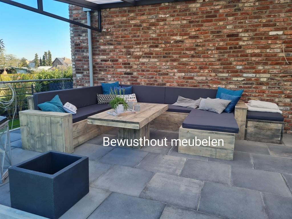 Steigerhout Hoekbank/Tuinset. Lente kortingen!, Tuin en Terras, Tuinsets en Loungesets, Steigerhout, Ophalen of Verzenden, Zo goed als nieuw