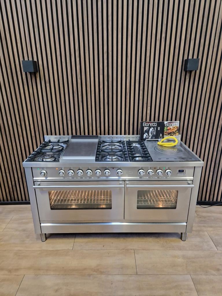 Zeer luxe BORETTI Fornuis+Afzuigkap 150 cm (Gratis bezorgen), 5258sh, 60 cm of meer, Ophalen of Verzenden, Zo goed als nieuw
