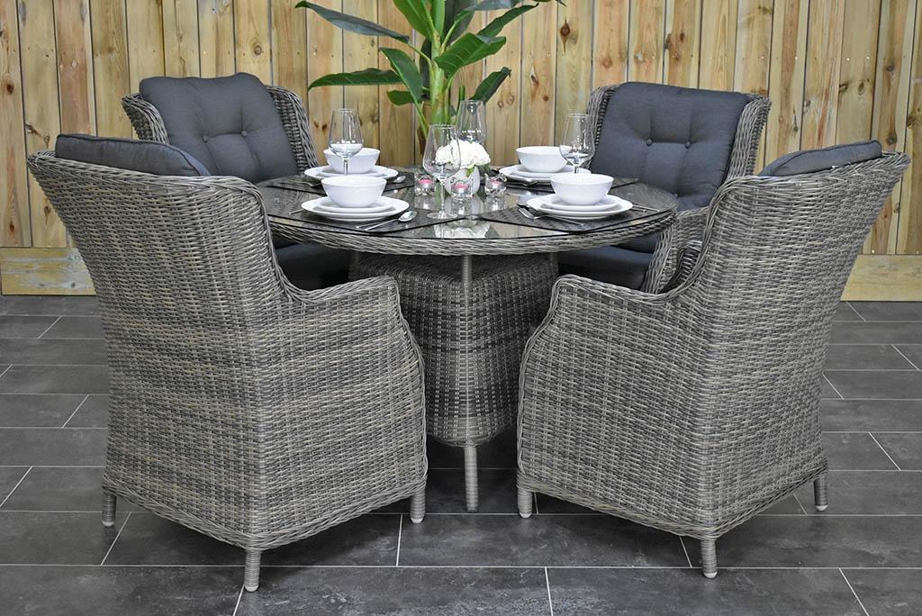 Brasil Ronde Tafel 120 met 4 Darwin Dining Tuinstoelen, 4 zitplaatsen, Nieuw, Ophalen of Verzenden, Wicker