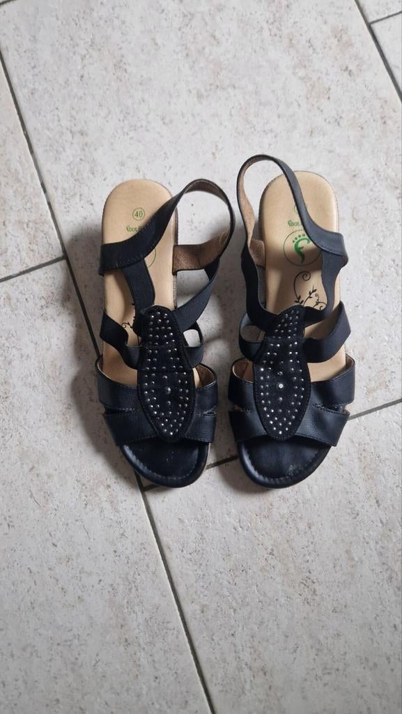 Zwarte Footflex sandalen maat 40, Ophalen of Verzenden, Zo goed als nieuw, Zwart, Sandalen of Muiltjes