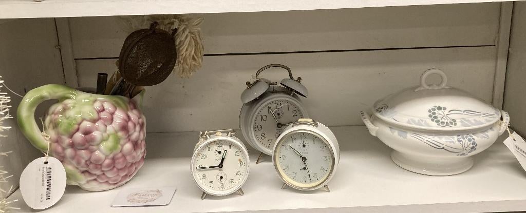 Brocante Barbotine kan - oude wekkers - dekschaal, Ophalen of Verzenden