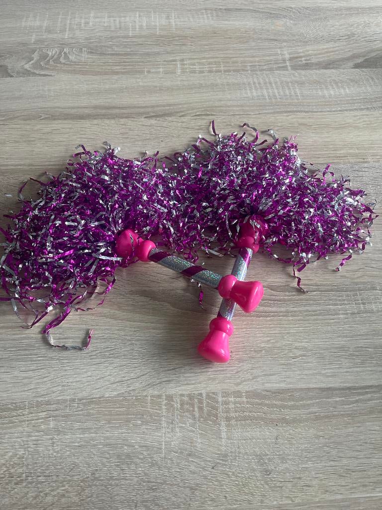 Paar roze en zilveren pompons, Ophalen, Gebruikt, Feestartikel, Overige