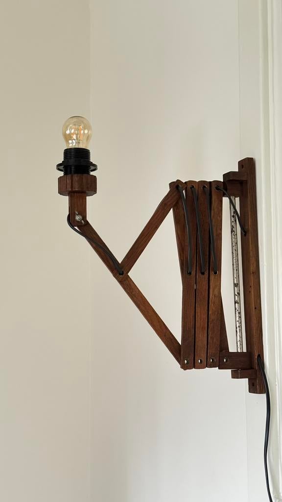 Vintage Scandinavische schaarlamp scharnierlamp, Ophalen of Verzenden, Gebruikt, Hout