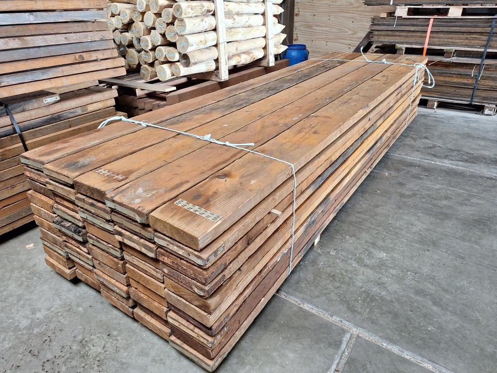 5 cm dikke gebruikte  steigerplanken  balken 5x20x360cm, Ophalen of Verzenden, Overige houtsoorten, 50 mm of meer, Plank