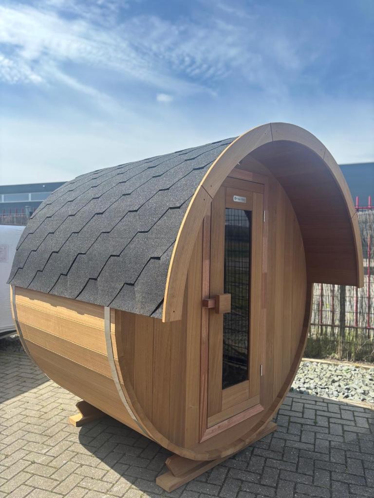 Barrelsauna Ayoushout 180 cm I Showmodel I 2025 opruiming!, Ophalen, 8431 NA, Buurstede 17, Wellness4Fun, Fins of Traditioneel