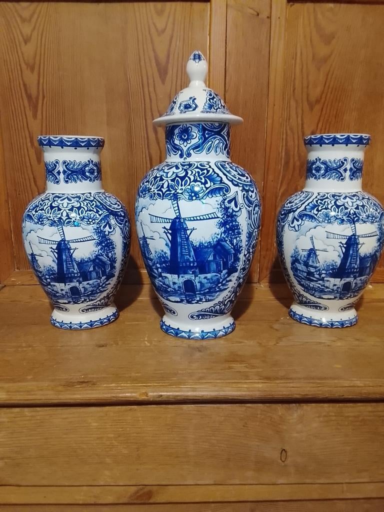Delfts Blauw Kaststel - 3-delig, Antiek en Kunst, Ophalen of Verzenden