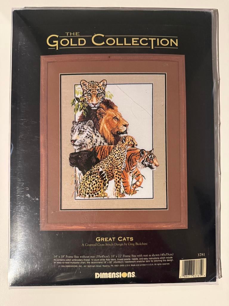 Dimensions Gold Great Cats borduurpakket, Hobby en Vrije tijd, Borduren en Borduurmachines, Ophalen of Verzenden, Zo goed als nieuw