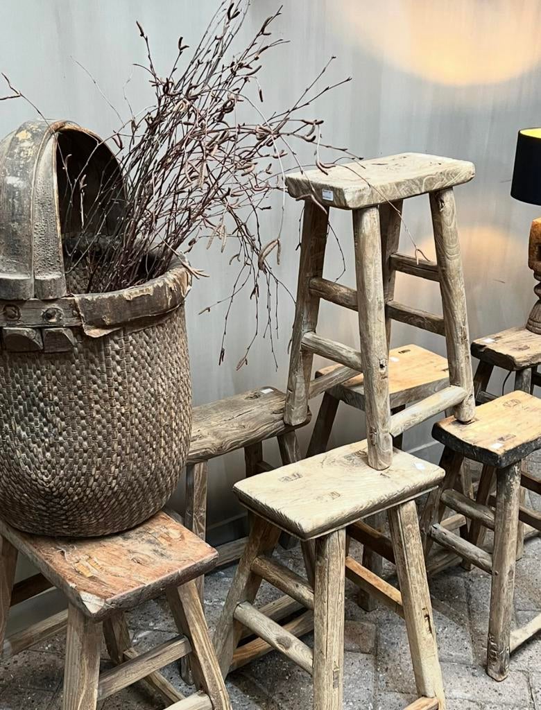 Kruk chinese krukje oud hout elmwood stoer sober landelijk, Huis en Inrichting, Ophalen, Nieuw, Nvt, Nvt