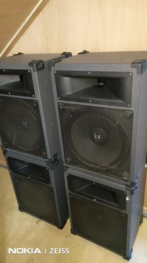 TOA Luidsprekers SL 120 - 240 Watt. Met gratis versterker..., Audio, Tv en Foto, Gebruikt, 120 watt of meer, Front, Rear of Stereo speakers