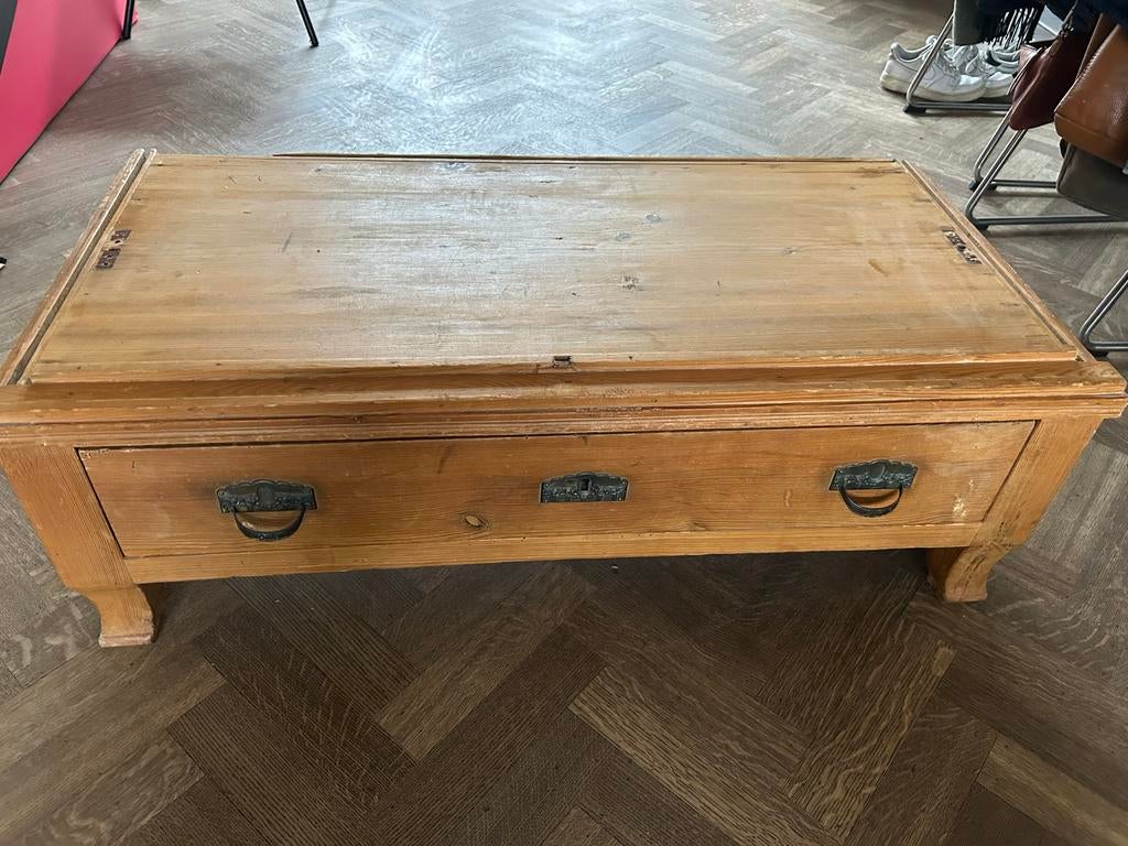 Oude grenen onderstel kast met lade, Huis en Inrichting, Tafels | Salontafels, Ophalen, Gebruikt, 100 tot 150 cm, Minder dan 50 cm