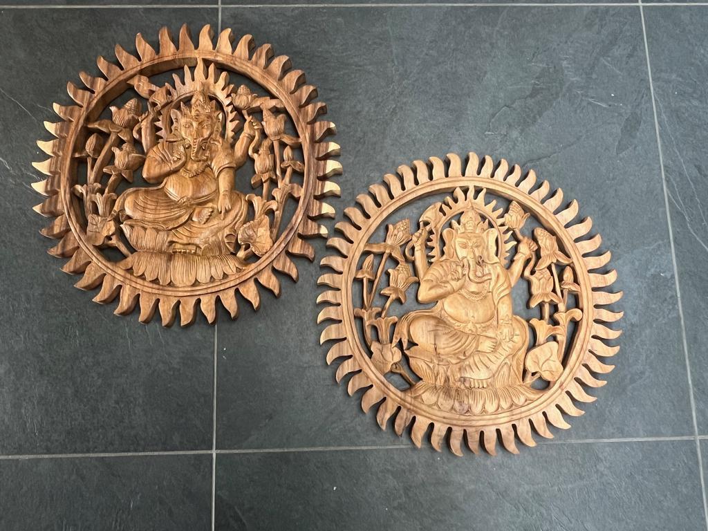 Ganesh suar hout houtsnijwerk wanpaneel Ganesha boeddha, Verburgt Vintage, Nieuw, Ophalen of Verzenden, https://verburgtvintage.nl/#contact