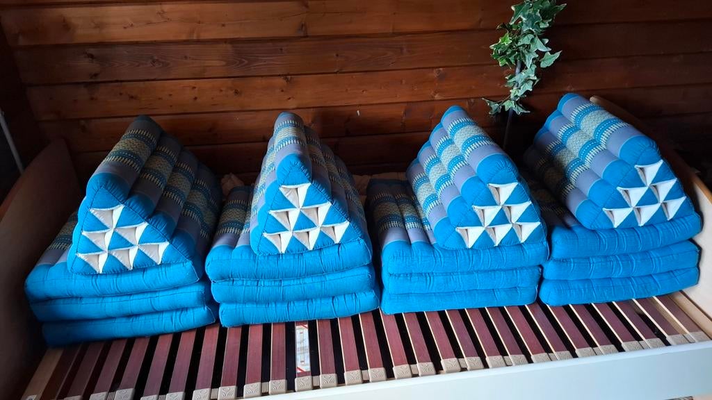 Moon Kwan driehoeks kussens, Huis en Inrichting, Banken | Sofa's en Chaises Longues, Ophalen, Eenpersoons, 75 tot 100 cm, Zo goed als nieuw