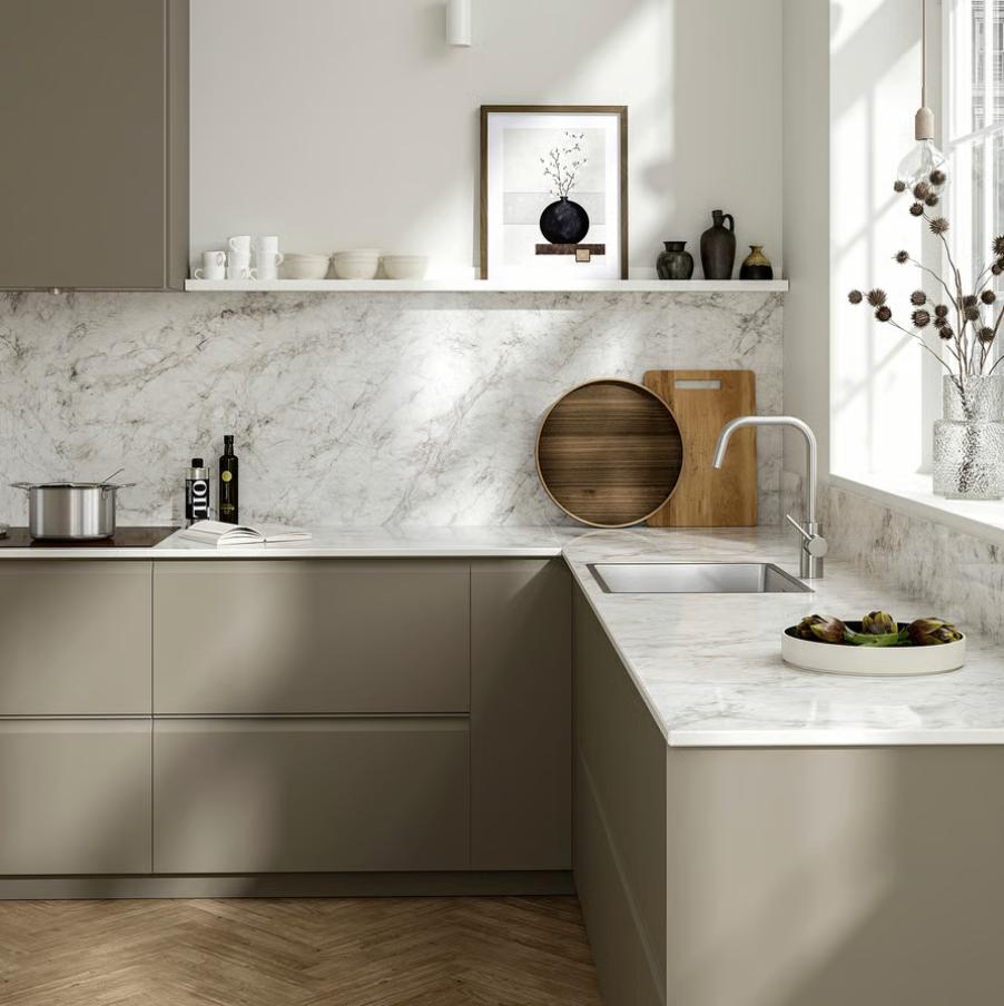 IKEA MÖCKLARP werkblad marmerlook, waarde 600 euro, Ophalen, 200 cm of meer, Nieuw, Grijs