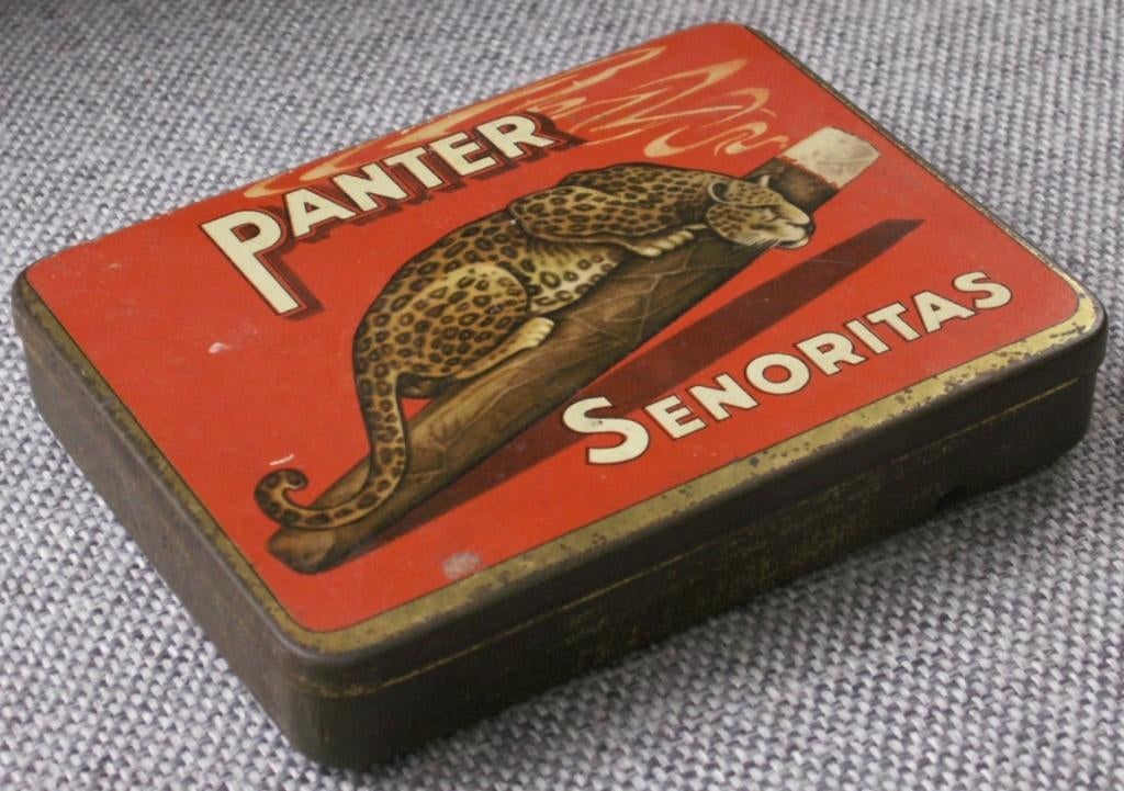 Vintage sigaren blik Panter Senoritas, Verzamelen, Blikken, Gebruikt, Overige, Ophalen of Verzenden