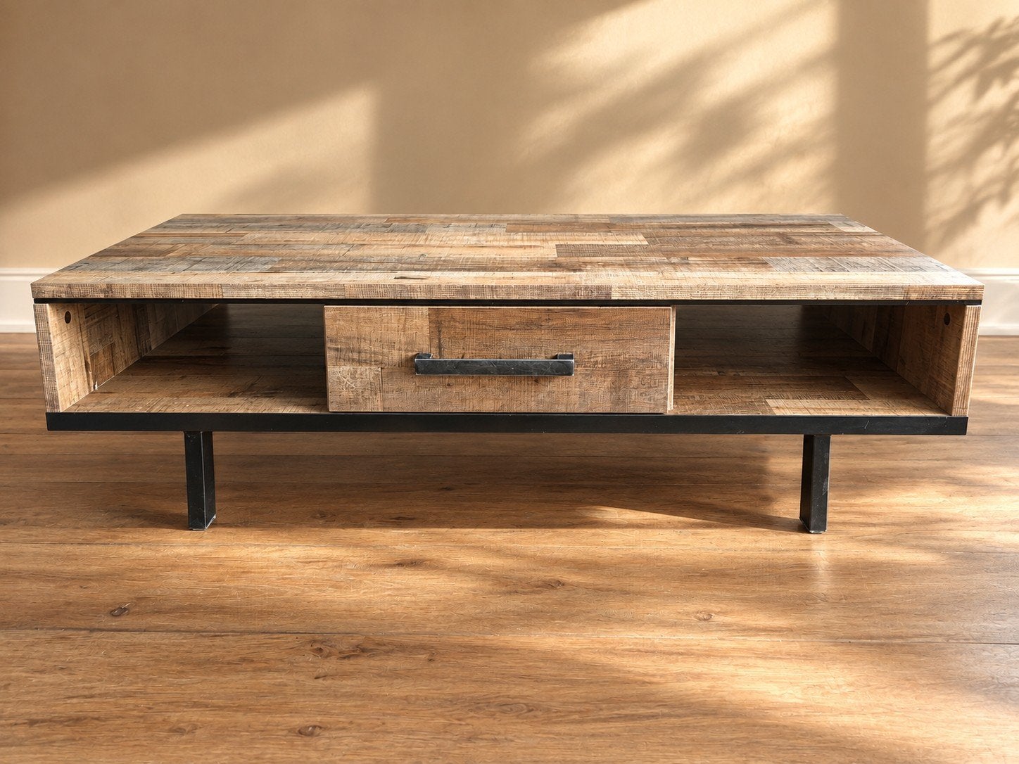 Salontafel met lade en open vakken - Industrieel design, Huis en Inrichting, 100 tot 150 cm, 50 tot 100 cm, Zo goed als nieuw