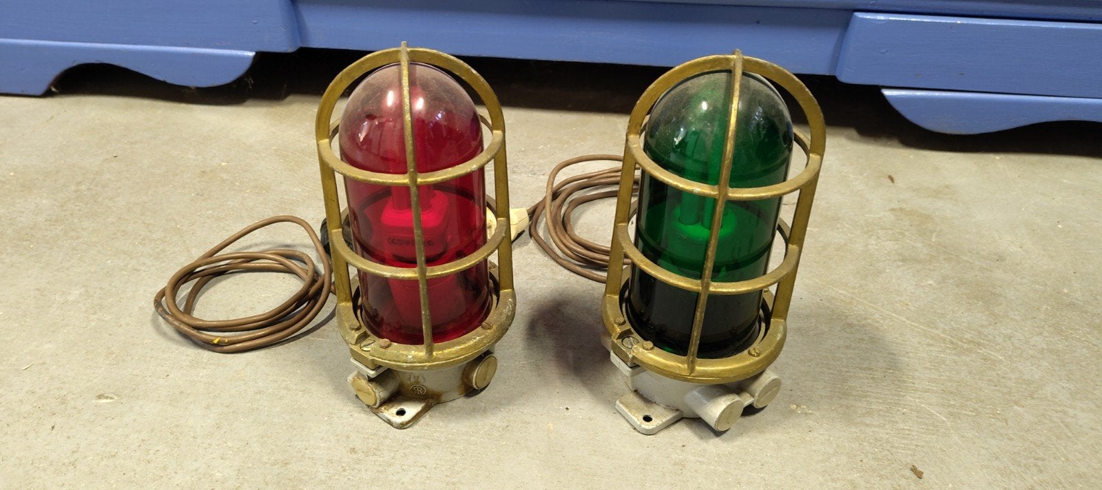 Vintage scheepslampen: rood en groen navigatielicht, Antiek en Kunst, Ophalen of Verzenden