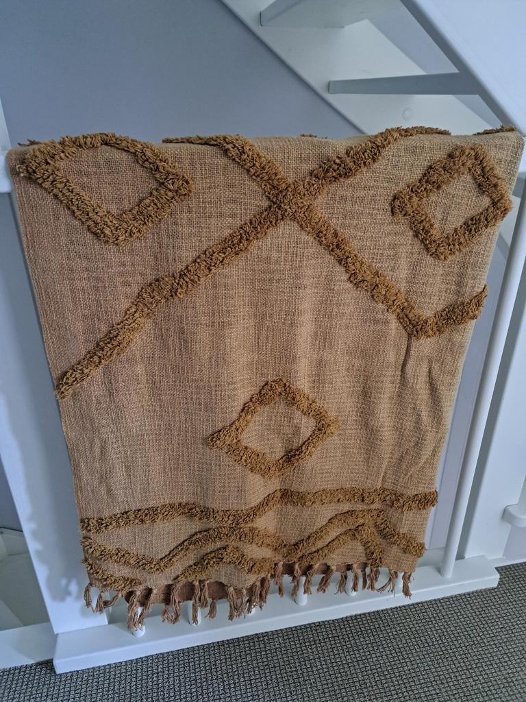 HKliving woonplaid/deken met franjes, bruin, Ophalen of Verzenden, Gebruikt