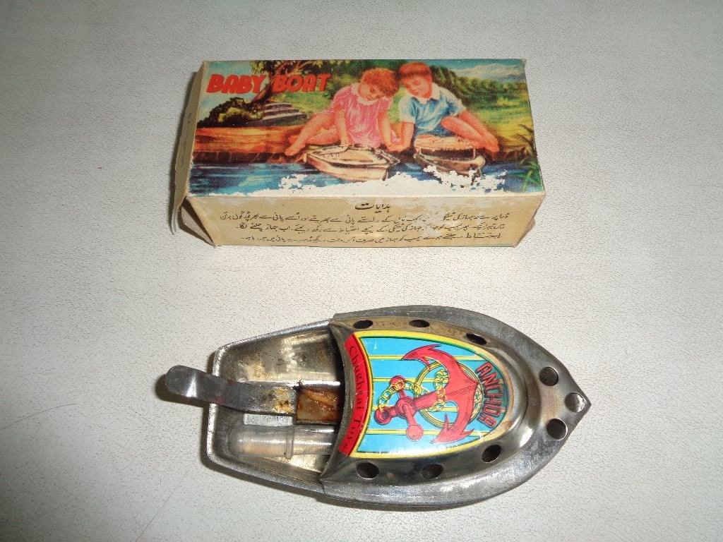 Blikken bootje in doos., Antiek en Kunst, Ophalen of Verzenden