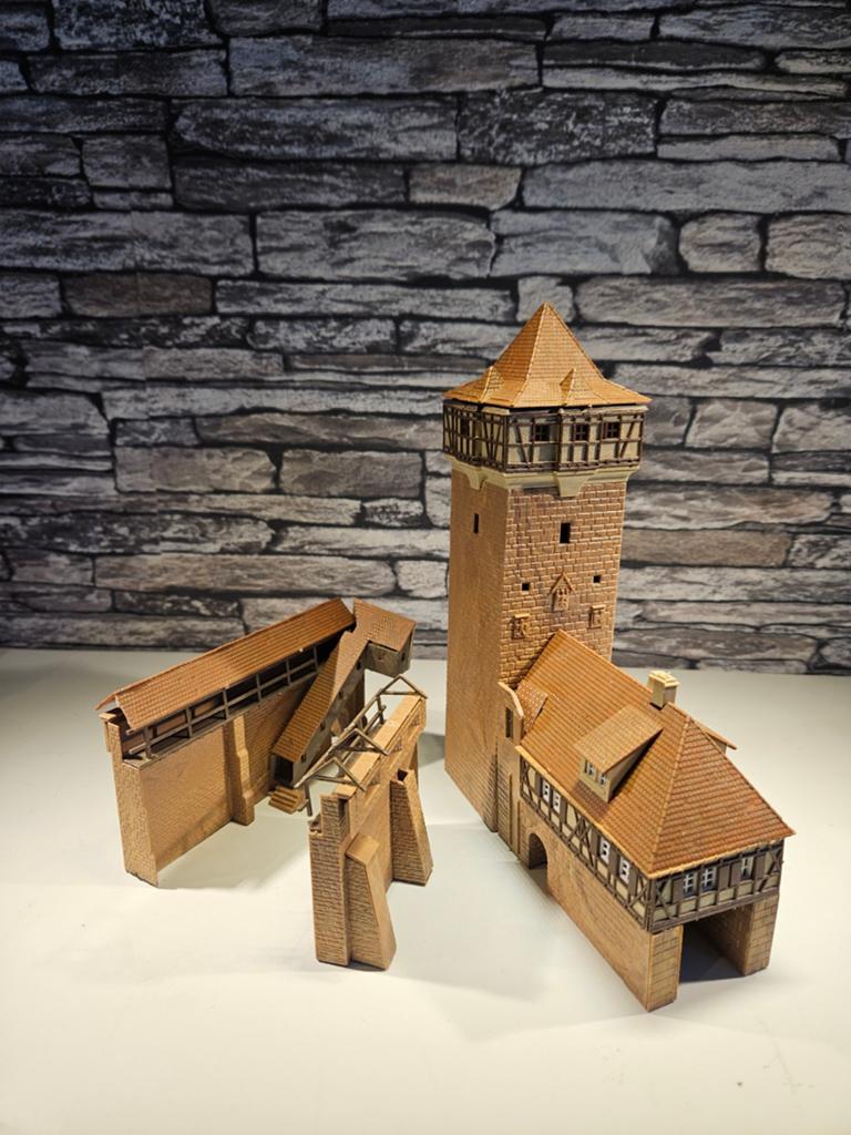 Stadspoort vakwerkhuis muur N spoor modeltrein 1:160, Overige merken, Gebruikt, Gelijkstroom of Wisselstroom, Brug, Tunnel of Gebouw