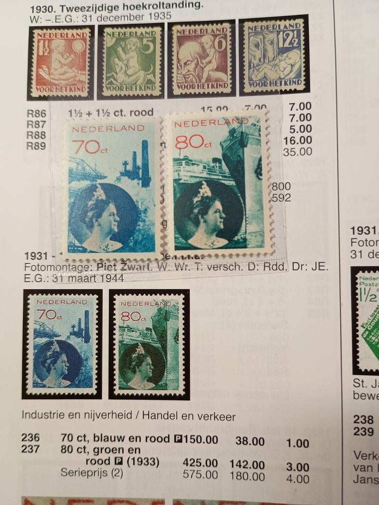 Nederland NVPH 236 237 fotomontage 1931, Postzegels en Munten, Postzegels | Nederland, Ophalen of Verzenden, T/m 1940, Postfris