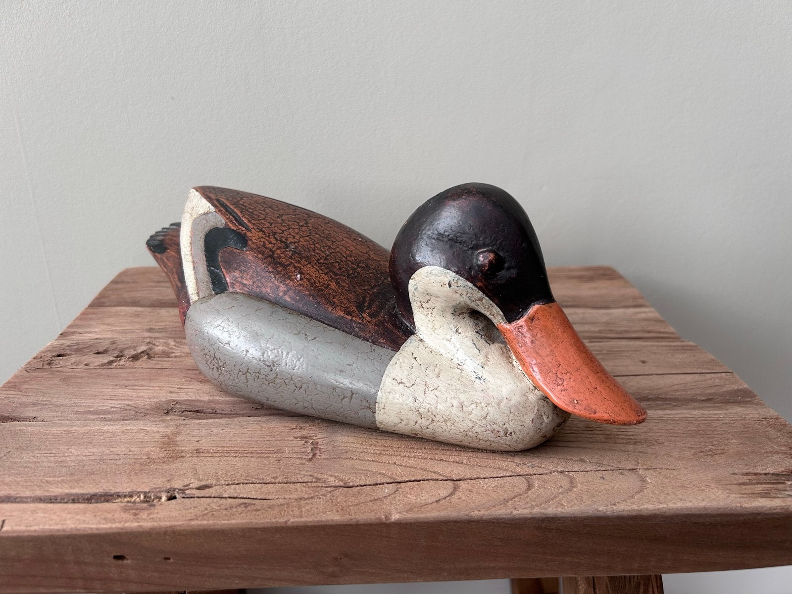 Antieke lokeend, prachtig gesneden en geschilderd, Antiek en Kunst, Ophalen of Verzenden