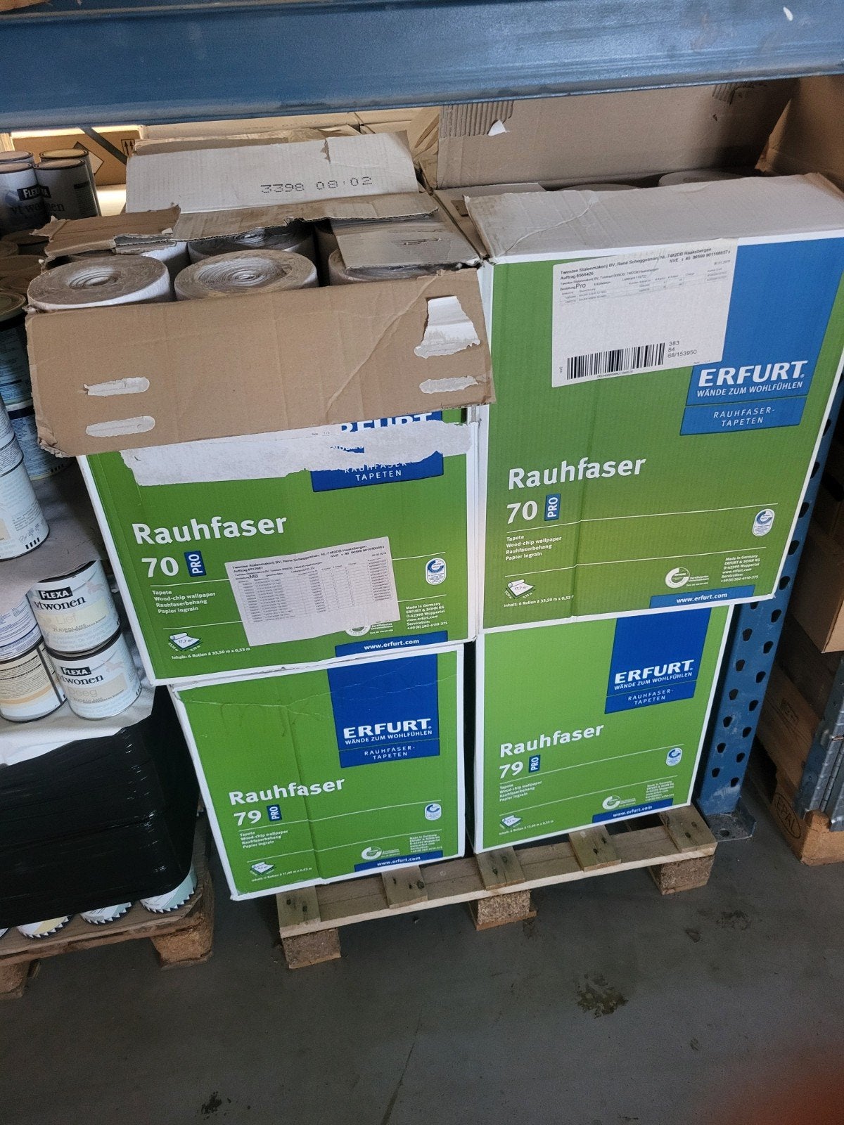 Partij 8 Pallets Behang - Erfurt Vliesfaser & Rauhfaser, Ophalen