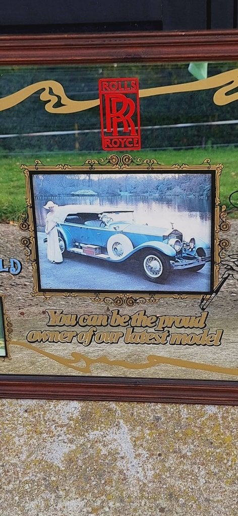 Grote Rolls Royce Spiegel, vintage decoratie in je mancave😎, Verzamelen, Ophalen, Gebruikt, ., Overige typen