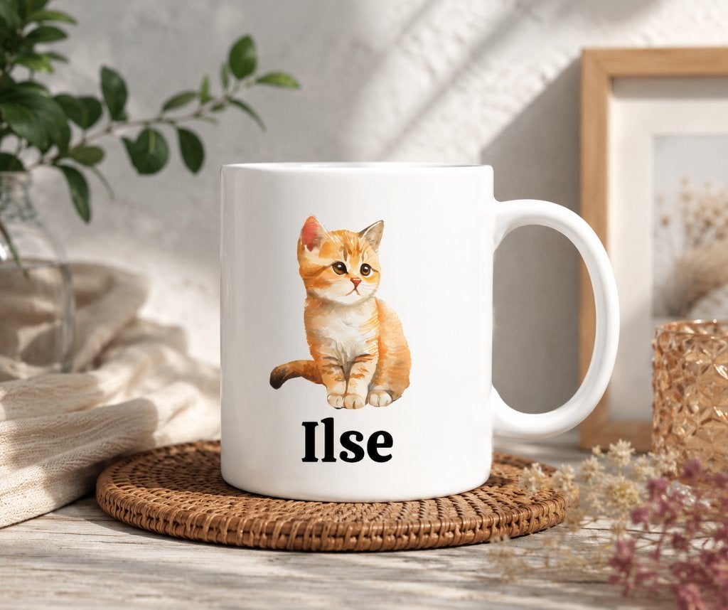Mok met poes en naam €9,95 ps, Huis en Inrichting, Keuken | Servies, Nieuw, Ophalen of Verzenden, Overige stijlen, Kop(pen) en/of Schotel(s)
