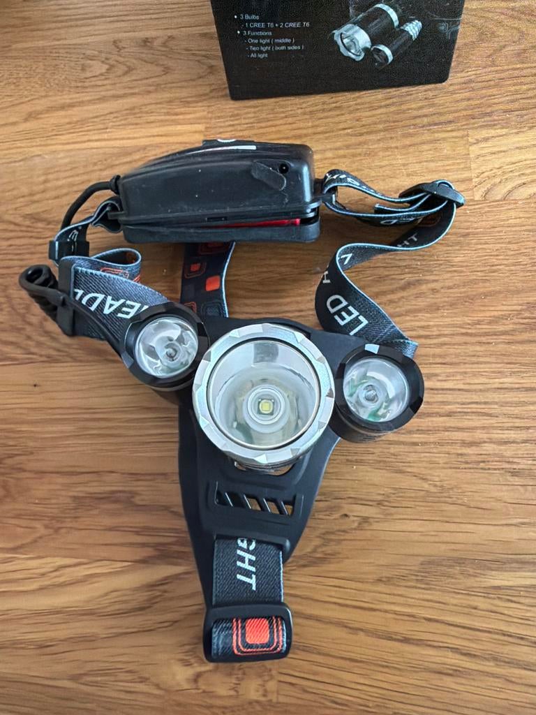 Krachtige LED hoofdlamp met US lader en batterijen, Ophalen of Verzenden, Nieuw, Batterij