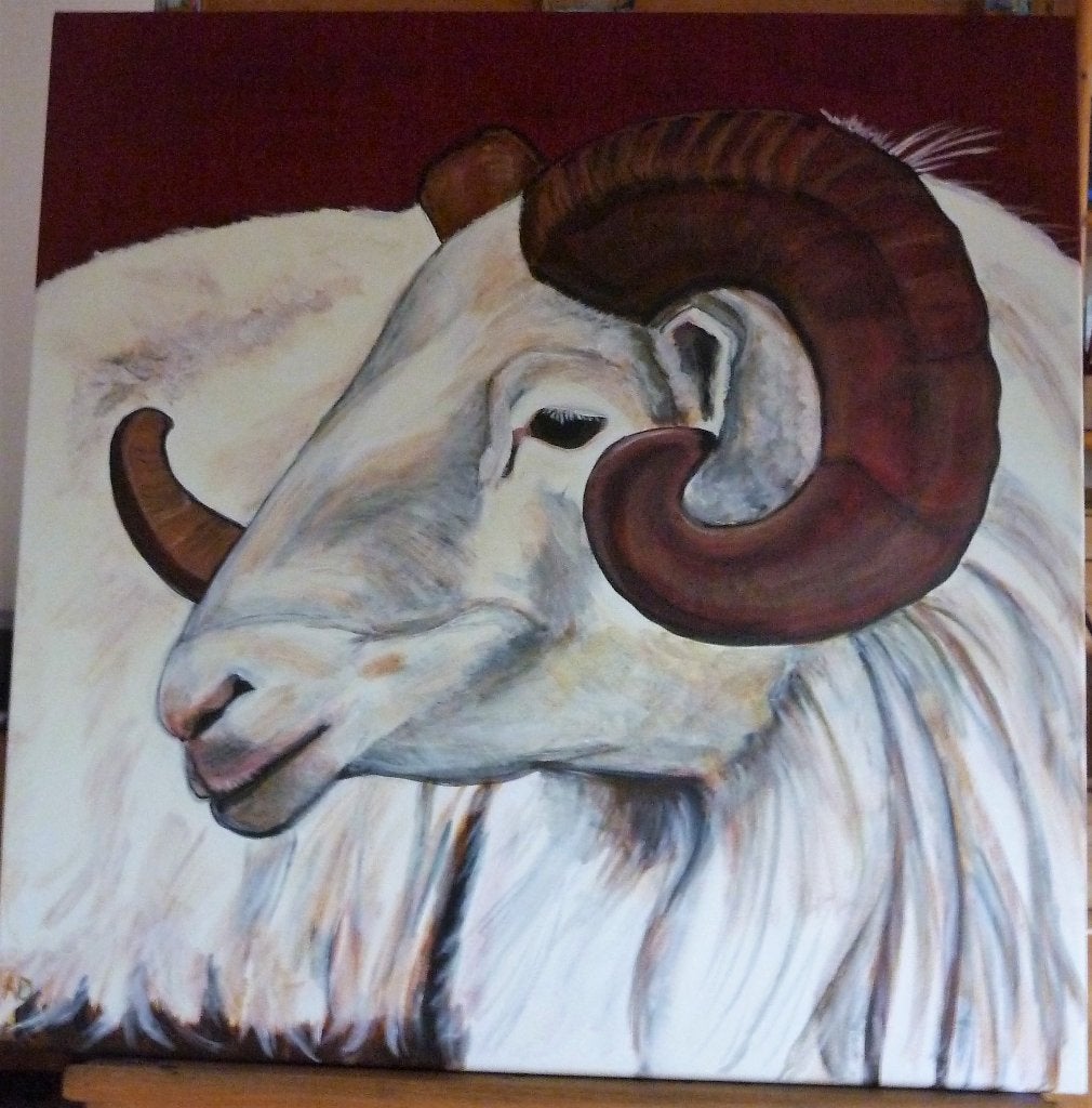 Ram, Antiek en Kunst, Acrylverf, Gelakt/vernis, Ophalen of Verzenden, Dieren