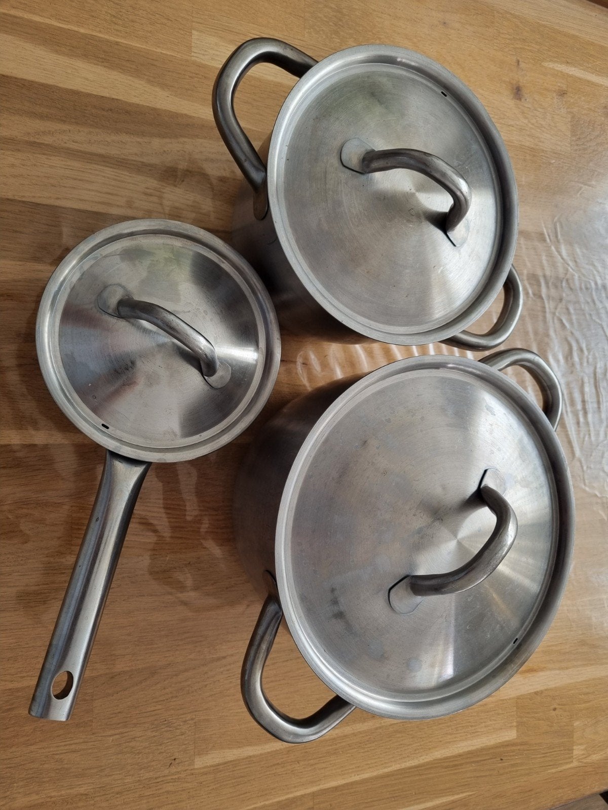 IKEA 365+ Pannenset RVS - 3 pannen met deksels, Met deksel, Gebruikt, Pannenset, Ophalen of Verzenden