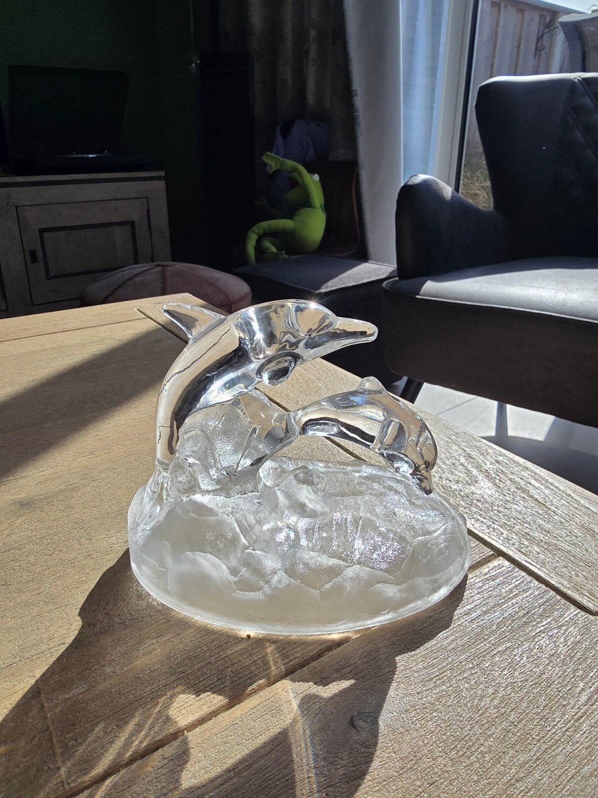 Mooi glazen kristallen beeld van 2 dolfijnen, Ophalen of Verzenden